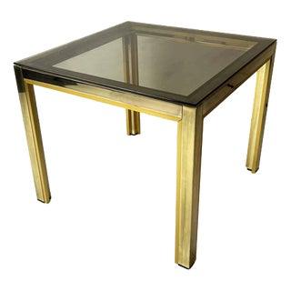 Vintage Hollywood Regency Brass & Smoked Glass Side Table by Renato Zevi, 1970s For Sale