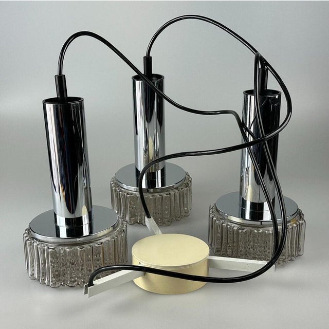 60s 70s 3 flame cascade lamp by Staff glow germany chrome glass Object: cascade lamp Manufacturer: Staff Condition: good...