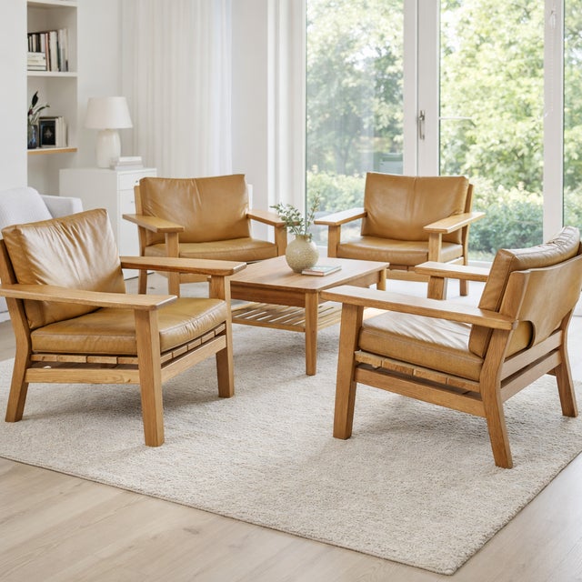 Wood Vintage Danish Oak Lounge Chairs in Cognac Leather by Kurt Østervig, 1960s, Set of 4 For Sale - Image 7 of 7