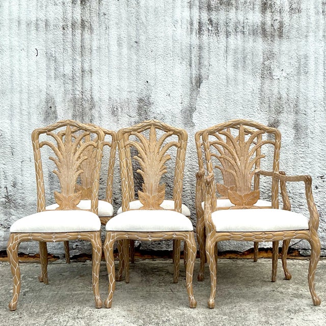 Traditional Vintage Regency Faux Bois Palm Dining Chairs - Set of 6 For Sale - Image 3 of 9