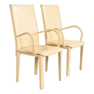 Mario Bellini Style Italian Modern Cream Leather Wrapped Armchairs, Pair For Sale