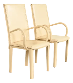 Mario Bellini Style Italian Modern Cream Leather Wrapped Armchairs, Pair