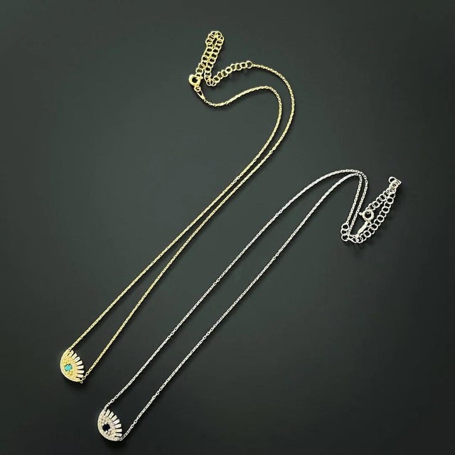 Metal Diamond Long Lash Evil Eye Necklace For Sale - Image 7 of 10