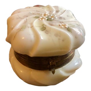 Antique Wave Crest Dresser Box – Helmschmied Swirl, Hand-Painted Floral, Original Silk Lining, c.f. Monroe Co. For Sale