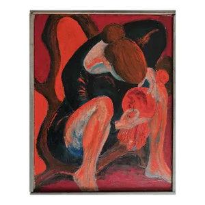 Vintage Expressionist Figurative Study of a Crouching Woman, Signed (1955, Oil on Canvas)