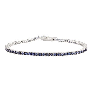 Unisex Blue Sapphire Cable Chain Bracelet in 18k White Gold For Sale