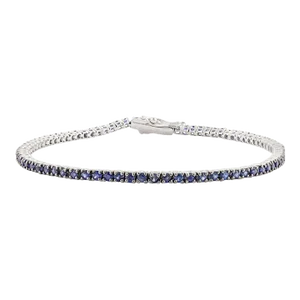 Unisex Blue Sapphire Cable Chain Bracelet in 18k White Gold