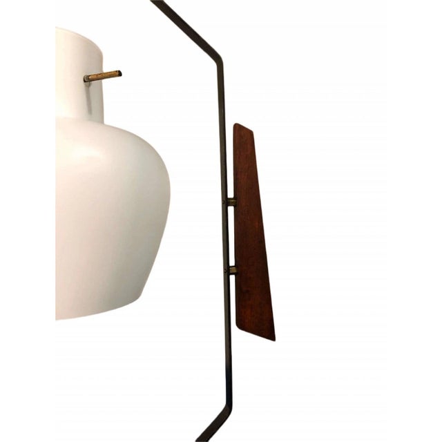 1960s Mid-Century Modern Italian Pendant Lamp by Stilnovo in Brass, Teak, and Opaline Glass For Sale - Image 6 of 8