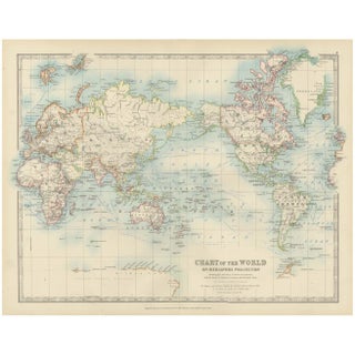 Antique World Map of Mercator's Projection with Ocean Currents and Trade Routes, 1903 For Sale