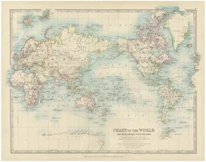Antique World Map of Mercator's Projection with Ocean Currents and Trade Routes, 1903
