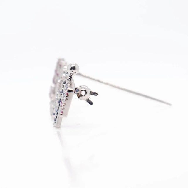 Vintage Patriotic 18k White Gold, Diamond, and Spinel Usa Flag Brooch or Pin For Sale - Image 9 of 11