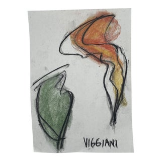 Late 20th Century Charcoal Abstract Drawing Signed Viggiani For Sale