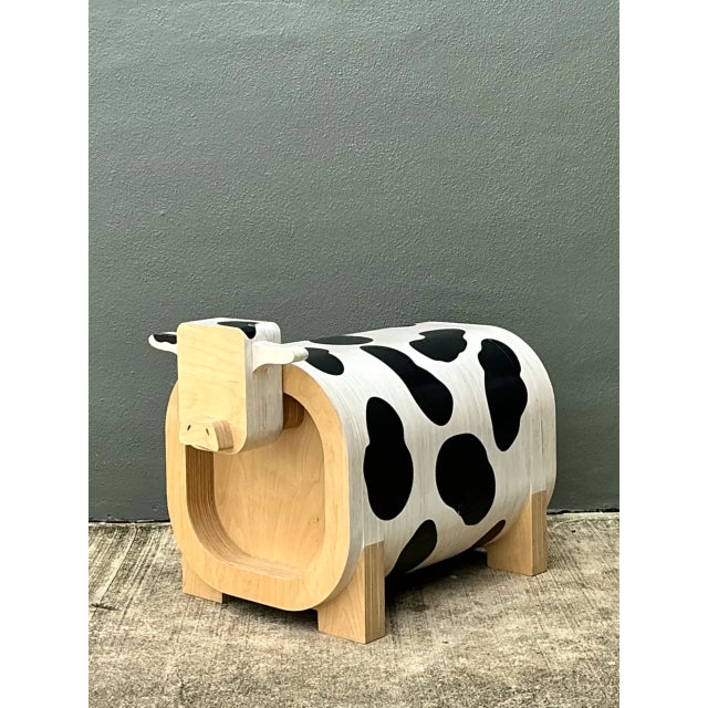 Vintage Sculptural Wood Cow Low Stool For Sale - Image 10 of 14