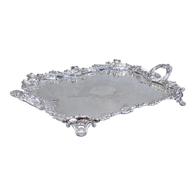 Large Antique Presentation Tray, English, Silver Plate, Afternoon Tea, Victorian For Sale
