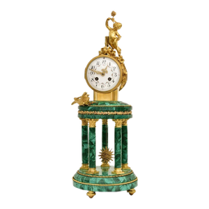 Antique Neoclassical Louis XVI Gilt Bronze / Malachite Mantel Clock