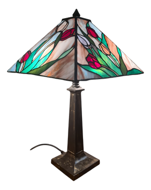 Vintage Table Lamp with Stained Glass Lampshade, 1975