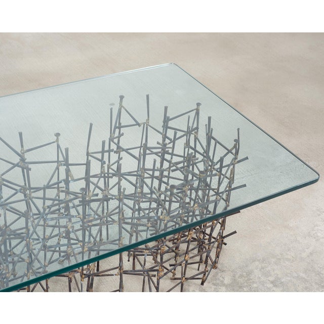 Marc Weinstein Attributed Brutalist Welded Nails Cocktail Table For Sale - Image 9 of 18