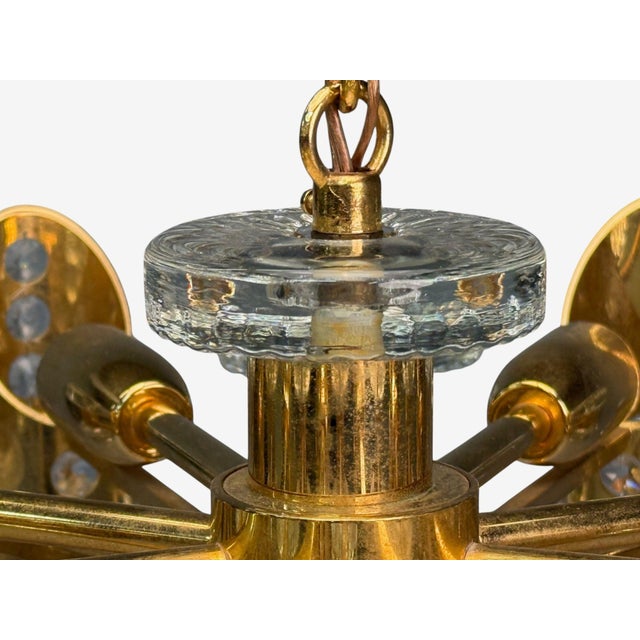 Brass Orrefors, Scandinavian Modern, Brass, Glass, Chandelier, Sweden, 1960s For Sale - Image 8 of 10