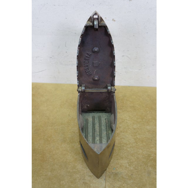 Antique Lion Head Delphin Dolphin Coal Brazier Clothing Iron & Trivet 9" For Sale - Image 14 of 18