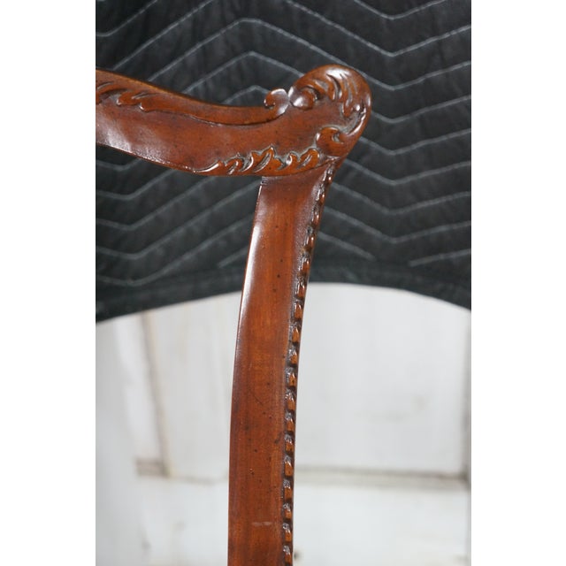 2 Late 20th Century Maitland Smith Chippendale Pierced Mahogany Dining Arm Chairs Silk Seats Pair For Sale - Image 14 of 18