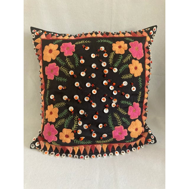 2010s Contemporary Hand-Embellished Folk Art Pillow Cover For Sale - Image 5 of 5