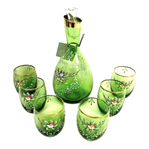 Vintage Hand-Painted Decanter & 6-Glass Set