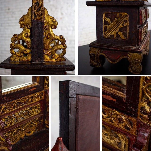 Late 19th to 20th Century Indonesian Maduran Tabletop Jewelry Case or Vanity Mirror W/Chest For Sale - Image 16 of 18