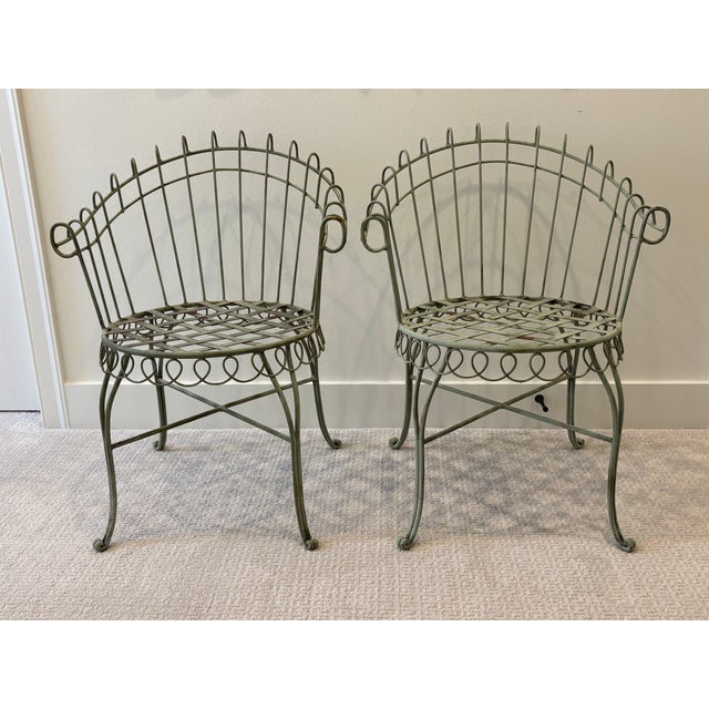 French Country Mid-Century French Wrought Iron Garden Chairs in the Style of Mathieu Matégot - A Pair For Sale - Image 3 of 18