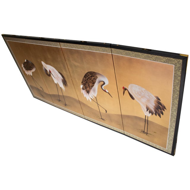 Japanese "Red-Crowned Cranes", Painted Chinese Screen For Sale - Image 3 of 18