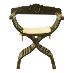 Vintage Savonarola Chair in Dark Wood with Upholstered Seat For Sale