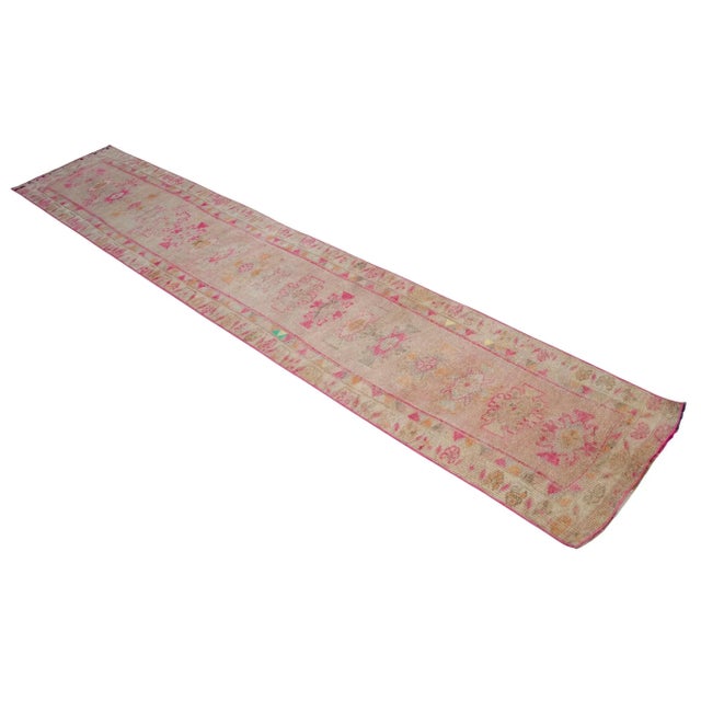 2x11 Ft Approx Pink Kurdish Herki Hand-Knotted Distressed Runner For Sale - Image 6 of 11