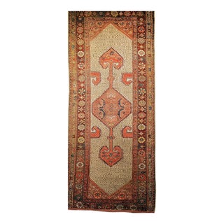 Antique Persian Malayer Runner Rug, Hand-Knotted Wool, Geometric Pattern, 3x7, Camelhair & Burgundy For Sale