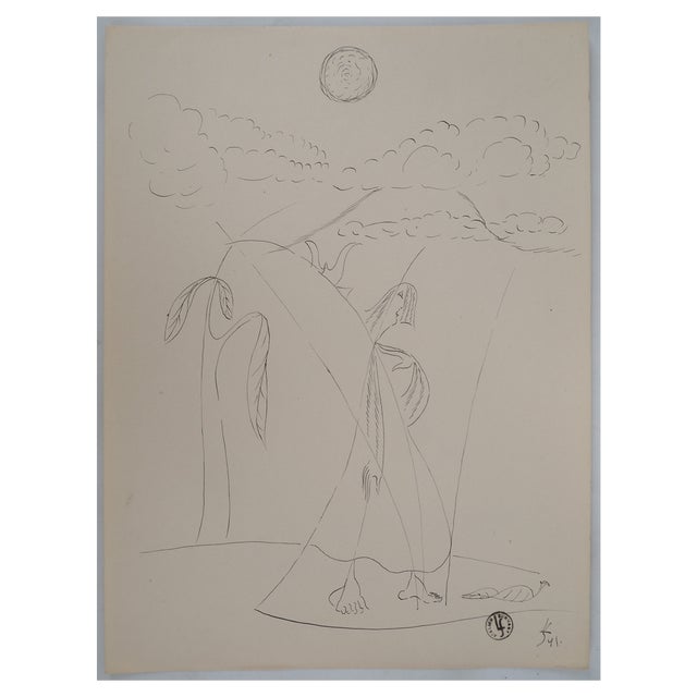 Léopold Survage, Flower Woman and the Volcano Island, 1941, Original Drawing For Sale