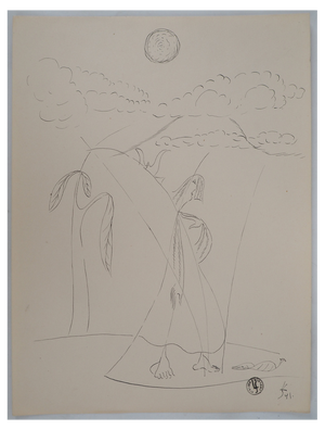 Léopold Survage, Flower Woman and the Volcano Island, 1941, Original Drawing