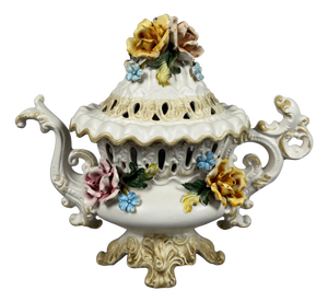 Vintage Porcelain Centerpiece Vase with Relief Flowers from Capodimonte, 1960s