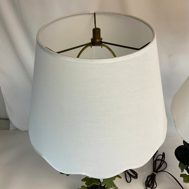 Metal 1985 Vintage Maitland-Smith French Bouillotte Style Cast Iron Table Lamp With Leaves - A Pair, Attributed, Artist Signed For Sale - Image 7 of 12