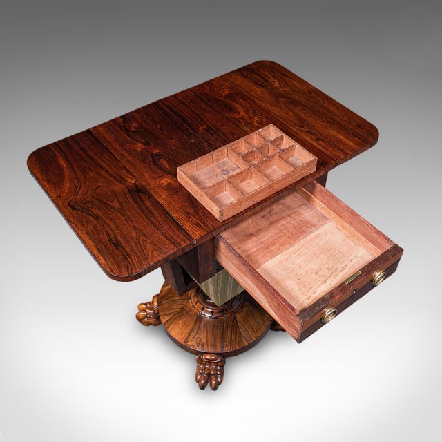 Brown Antique Ladies Hobby Table, English, Drop Leaf, Sewing, Parlour, William IV For Sale - Image 8 of 12