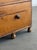 W41.5 D20 H44 Vintage wood secretary chest featuring a curved gallery back, open shelving, two spacious drawers, and...