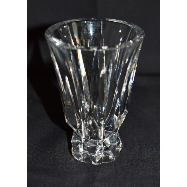 Transparent Vtg. Art Deco Style Tapered Thick Cut Crystal Vase - Saint-Louis For Sale - Image 8 of 13