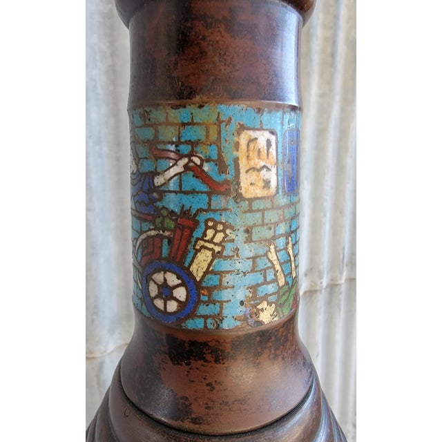 Antique Egyptian Revival Bronze Cloisonne Floor Lamp For Sale - Image 10 of 13