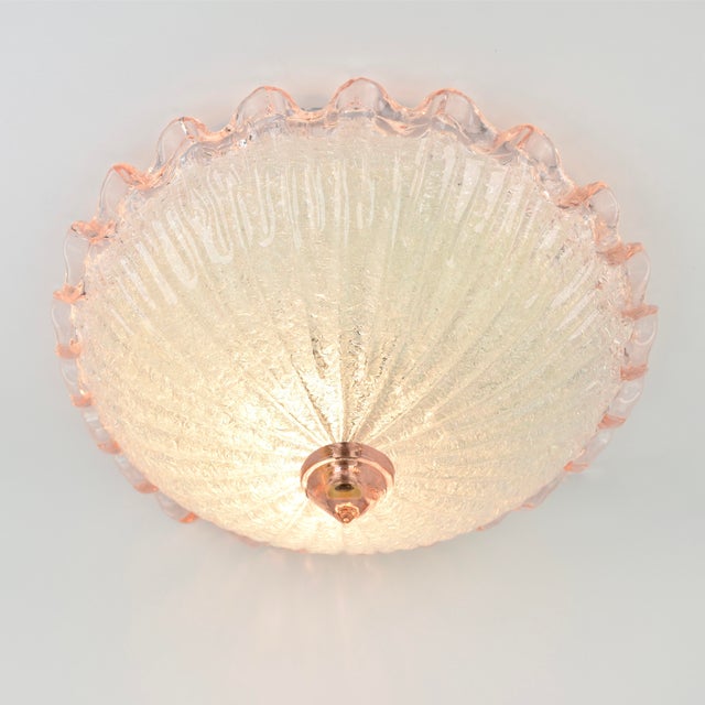 Pink Mid Century Murano Barovier & Toso Attributed Flush Mount For Sale - Image 8 of 9