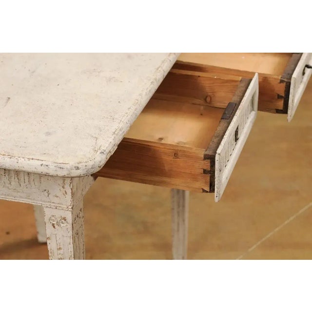 White Danish 1800s Painted Wood Console Table with Two Drawers and Fluted Motifs For Sale - Image 8 of 13