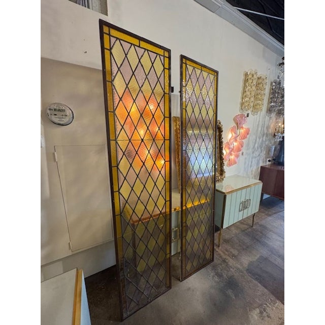 Traditional Antique Italian Tri-Color Stain Glass Windows For Sale - Image 3 of 5