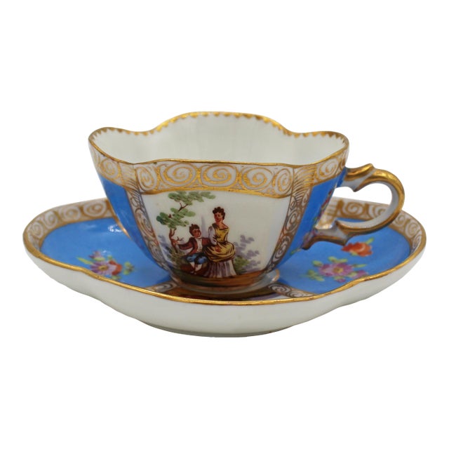 Circa 1888-1916 Richard Klemm, Dresden Quatrefoil Demitasse Cup & Saucer For Sale