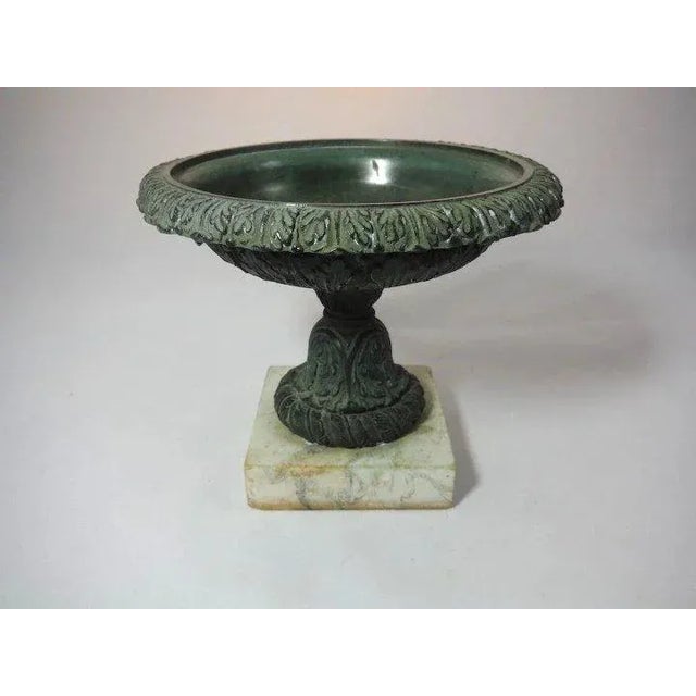 19th Century Grand Tour Beaux Arts Bronze on White Marble Plinth Tazza Urn For Sale - Image 4 of 11