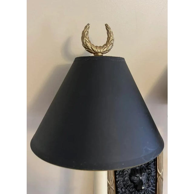 Wood Pair Chapman 1991 Solid Brass Neoclassical Ebony Lions Head Wall Sconces For Sale - Image 7 of 13
