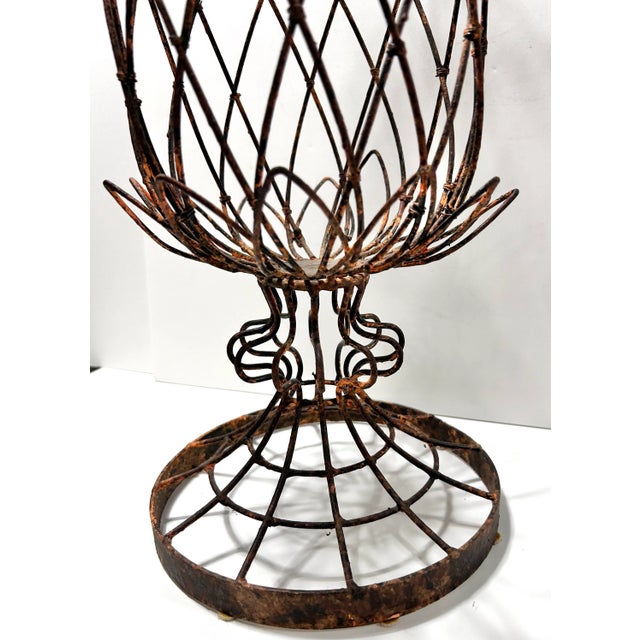 Metal Vintage French Wire Pedestal Planter – Garden Urn Plant Stand – Victorian Style Metal Planter For Sale - Image 7 of 7