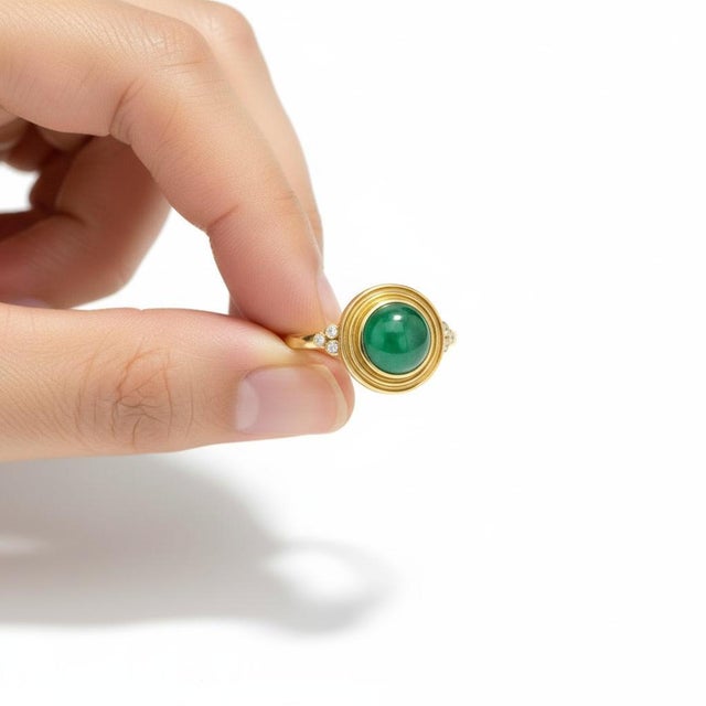 Vintage Inspired Green Onyx and Topaz Ring in Silver, Gold, Size 6 For Sale - Image 4 of 11