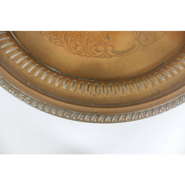 Vintage Copper Drinks Tray With Embossed Floral Pattern Pierced Sides and Rope Edge Detail Heavy Patina For Sale - Image 6 of 8