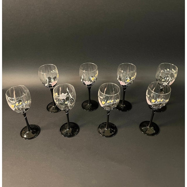 Black Vintage French Hand-Decorated Glasses, 1950s, Set of 6 For Sale - Image 8 of 13